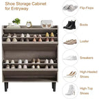 Wooden Shoe Cabinet with 2 Flip Drawers and Adjustable Shelf, Shoe Storage for Entryway, Hidden Shoe Cabinet for Hallway, Living Room, Grey
