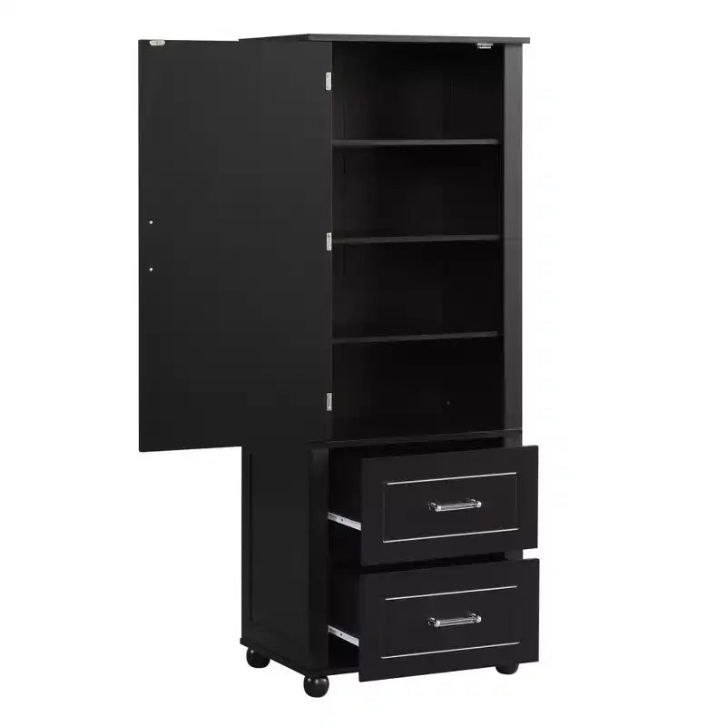 Tall Bathroom Storage Cabinet, Freestanding Storage Cabinet with Two Drawers and Adjustable Shelf