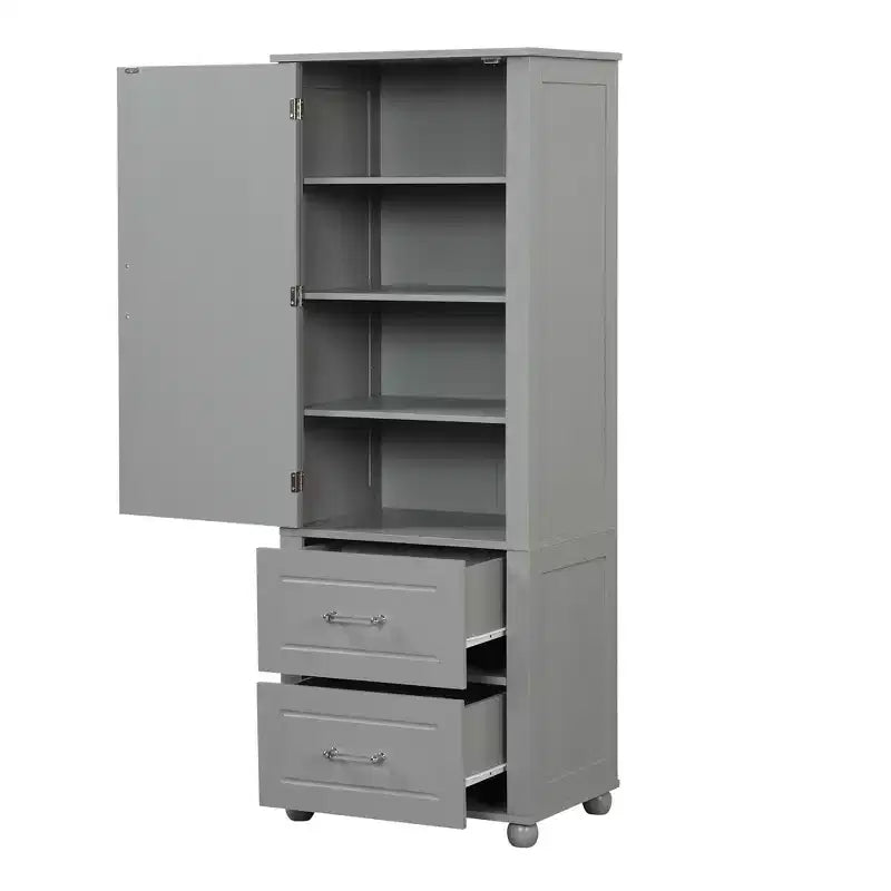 Tall Bathroom Storage Cabinet, Freestanding Storage Cabinet with Two Drawers and Adjustable Shelf
