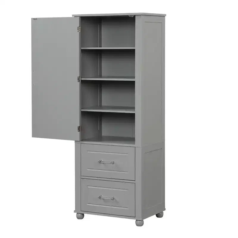 Tall Bathroom Storage Cabinet, Freestanding Storage Cabinet with Two Drawers and Adjustable Shelf