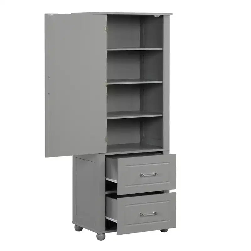 Tall Bathroom Storage Cabinet, Freestanding Storage Cabinet with Two Drawers and Adjustable Shelf