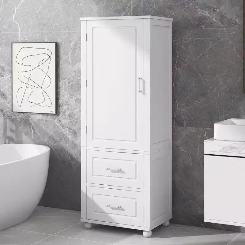 Tall Bathroom Storage Cabinet, Freestanding Storage Cabinet with Two Drawers and Adjustable Shelf