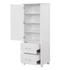 Tall Bathroom Storage Cabinet, Freestanding Storage Cabinet with Two Drawers and Adjustable Shelf