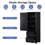 Tall Bathroom Storage Cabinet, Freestanding Storage Cabinet with Two Drawers and Adjustable Shelf
