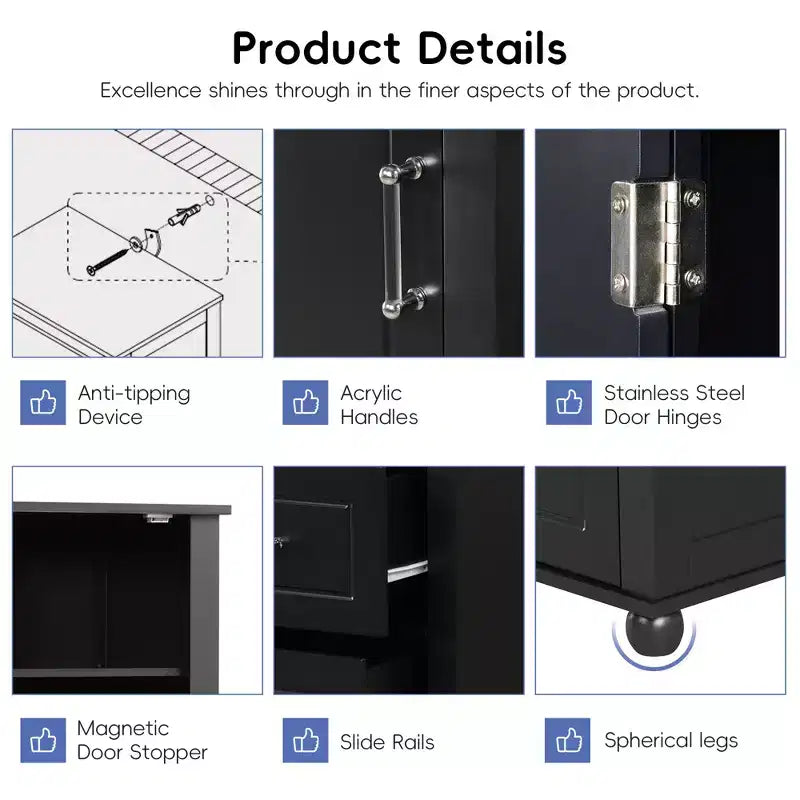 Tall Bathroom Storage Cabinet, Freestanding Storage Cabinet with Two Drawers and Adjustable Shelf