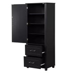 Tall Bathroom Storage Cabinet, Freestanding Storage Cabinet with Two Drawers and Adjustable Shelf