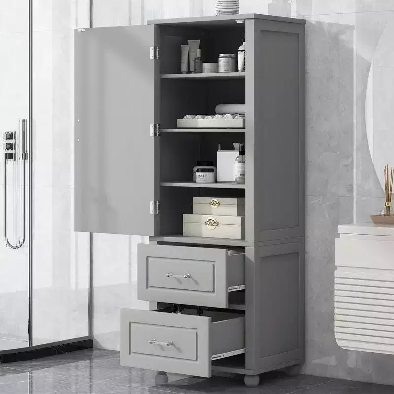 Tall Bathroom Storage Cabinet, Freestanding Storage Cabinet with Two Drawers and Adjustable Shelf