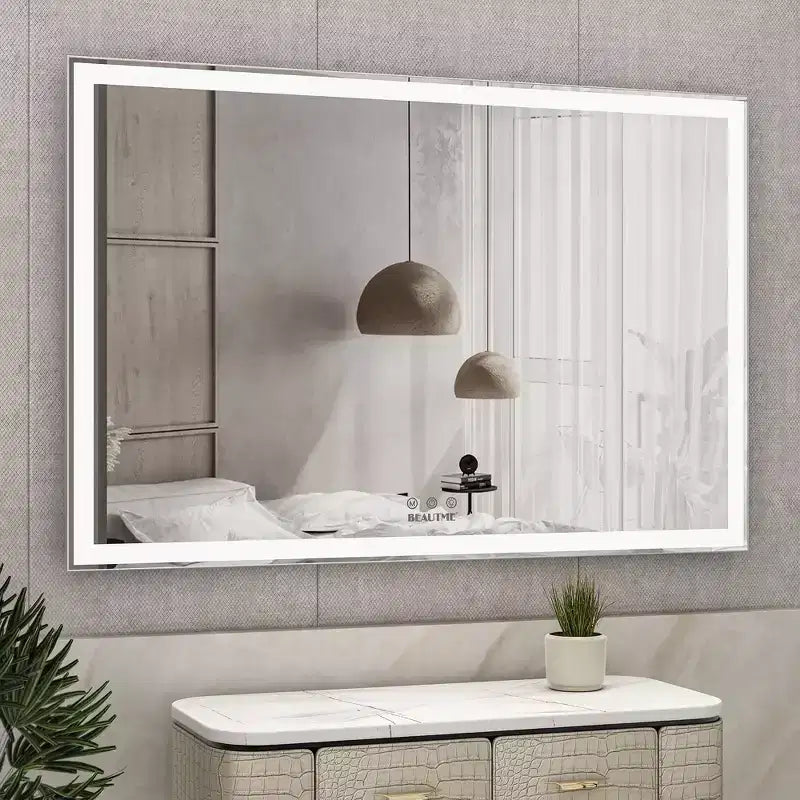 60x40 suuri LED-kylpyhuoneen peili: seinäkiinnitteinen, 3 värivaihtoehtoa, alumiinikehys, suuri