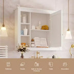 Wall-Mounted Bathroom Storage 35x28 - Mirrored Cabinet with Open Shelving