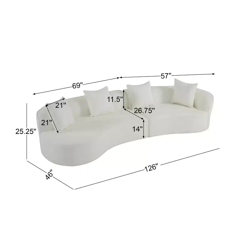 126 Modern Boucle Upholstered 5 Seater Curved Sectional Sofa with Pillows