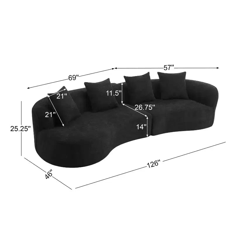 126 Modern Boucle Upholstered 5 Seater Curved Sectional Sofa with Pillows