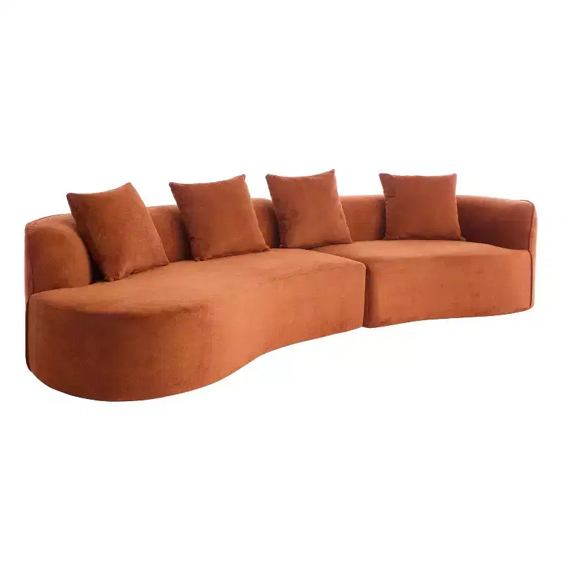 126 Modern Boucle Upholstered 5 Seater Curved Sectional Sofa with Pillows