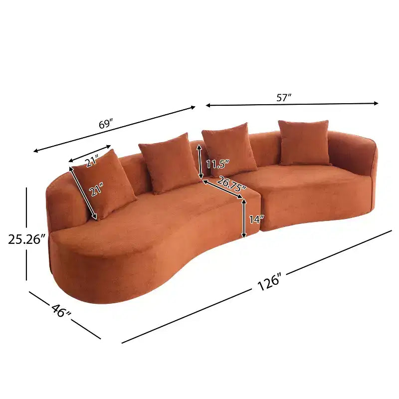 126 Modern Boucle Upholstered 5 Seater Curved Sectional Sofa with Pillows