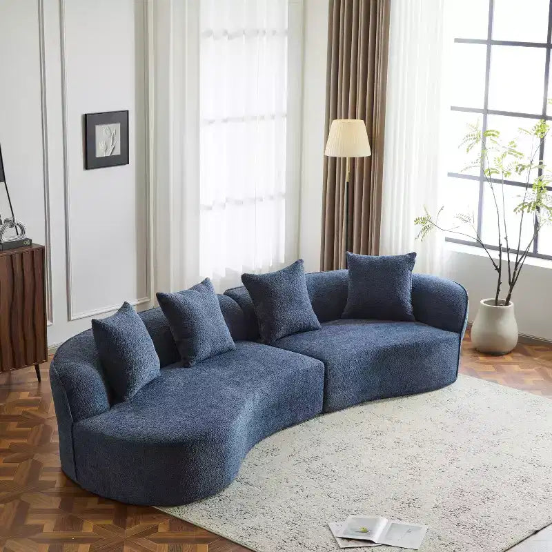 126 Modern Boucle Upholstered 5 Seater Curved Sectional Sofa with Pillows
