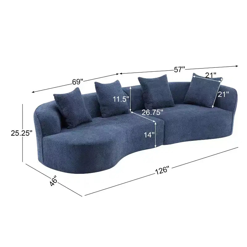 126 Modern Boucle Upholstered 5 Seater Curved Sectional Sofa with Pillows