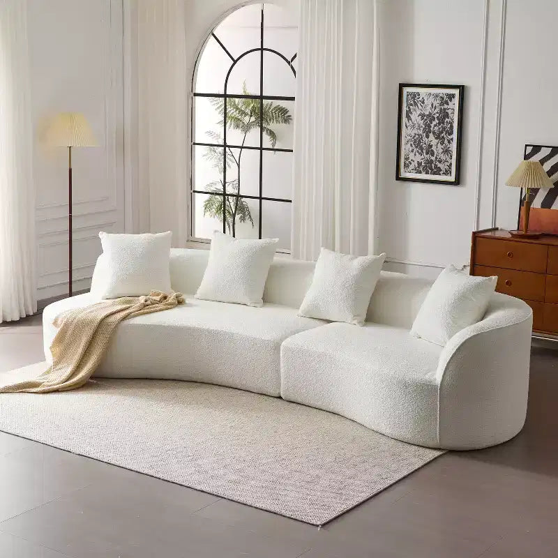 126 Modern Boucle Upholstered 5 Seater Curved Sectional Sofa with Pillows