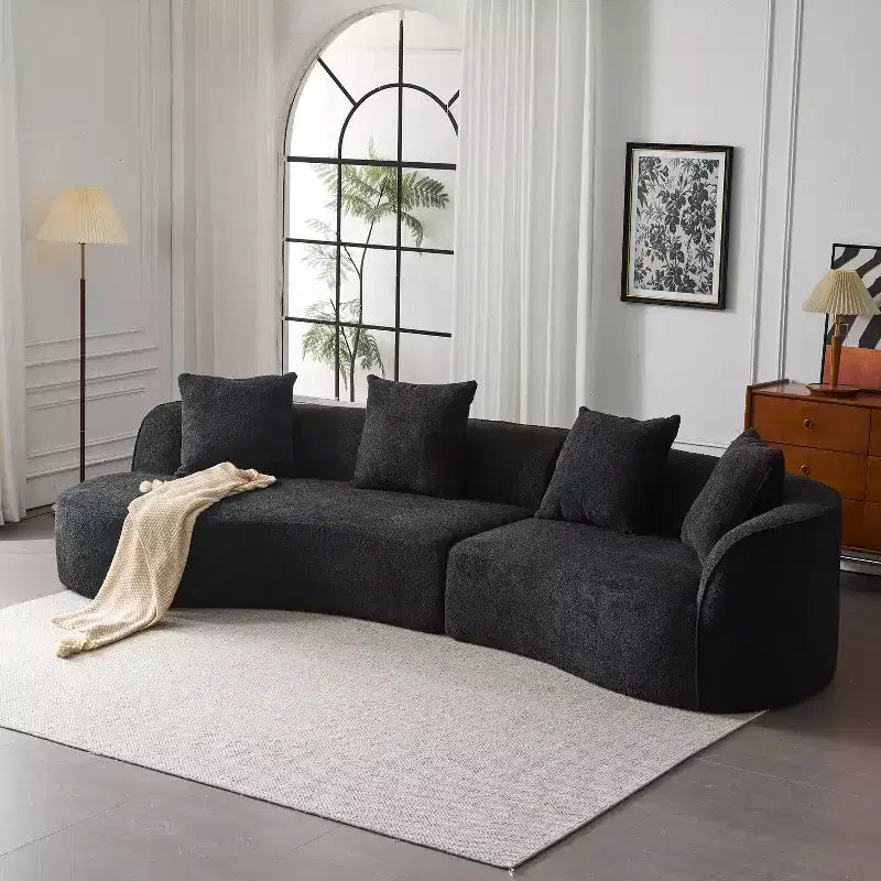 126 Modern Boucle Upholstered 5 Seater Curved Sectional Sofa with Pillows