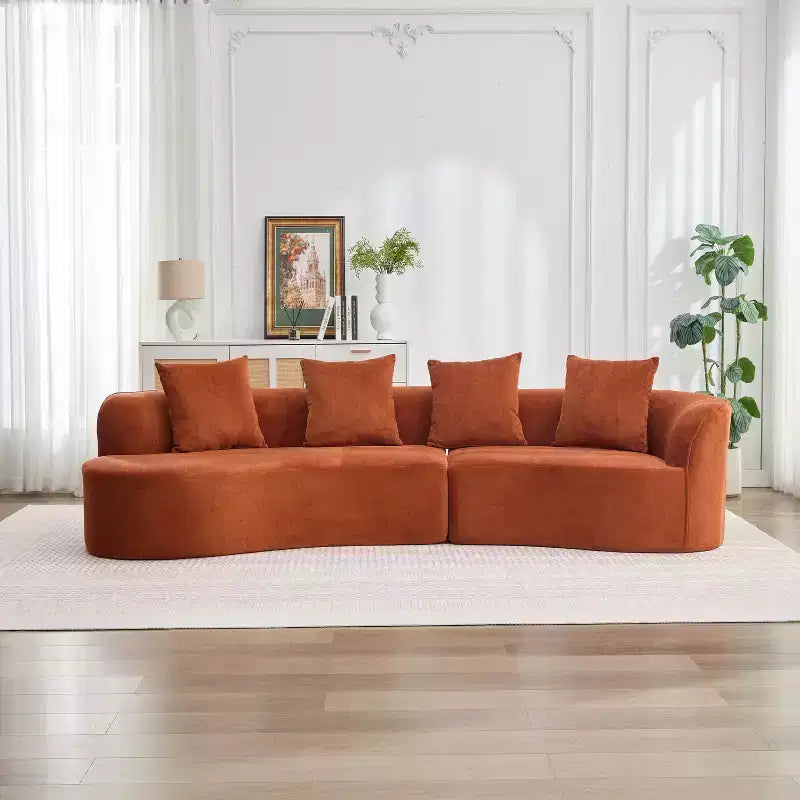 126 Modern Boucle Upholstered 5 Seater Curved Sectional Sofa with Pillows