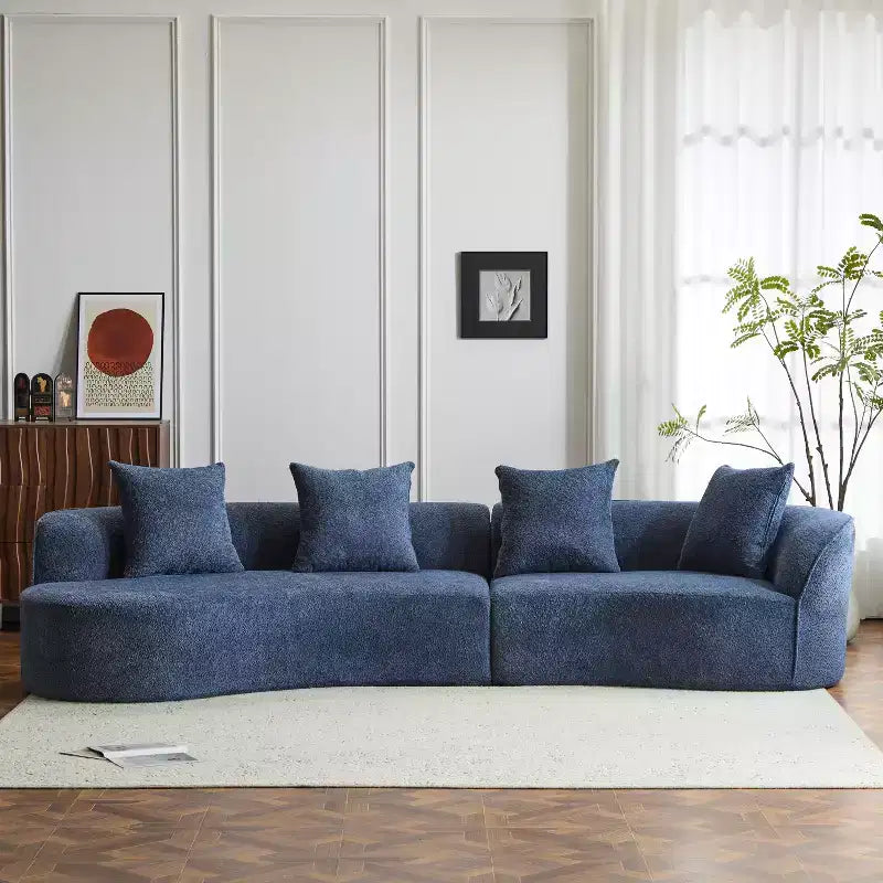 126 Modern Boucle Upholstered 5 Seater Curved Sectional Sofa with Pillows