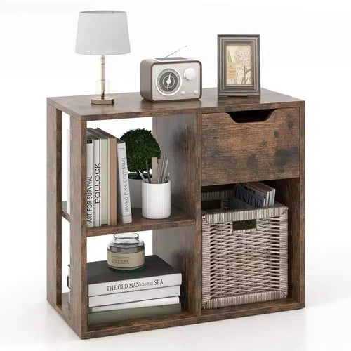 Costway 1/2 PCS 3-Cube Bookshelf 2-Tier Open Shelf Bookcase with Drawer Home Storage Organizer