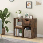 3-Compartment Bookshelf, 2-Tier Open Shelf with Drawers, Home Storage Organizer