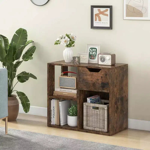1/2 PCS 3-Cube Bookshelf 2-Tier Open Shelf Bookcase with Drawer Home Storage Organizer