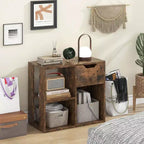 3-Compartment Bookshelf, 2-Tier Open Shelf with Drawers, Home Storage Organizer