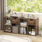 3-Compartment Bookshelf, 2-Tier Open Shelf with Drawers, Home Storage Organizer