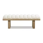 52 Upholstered Modern Accent Bench, Ivory White Boucle