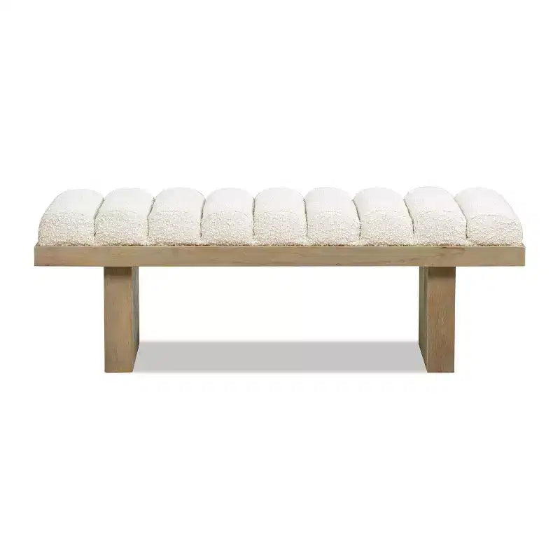 52 Upholstered Modern Accent Bench, Ivory White Boucle