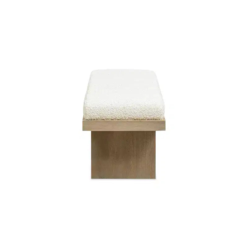 52 Upholstered Modern Accent Bench, Ivory White Boucle