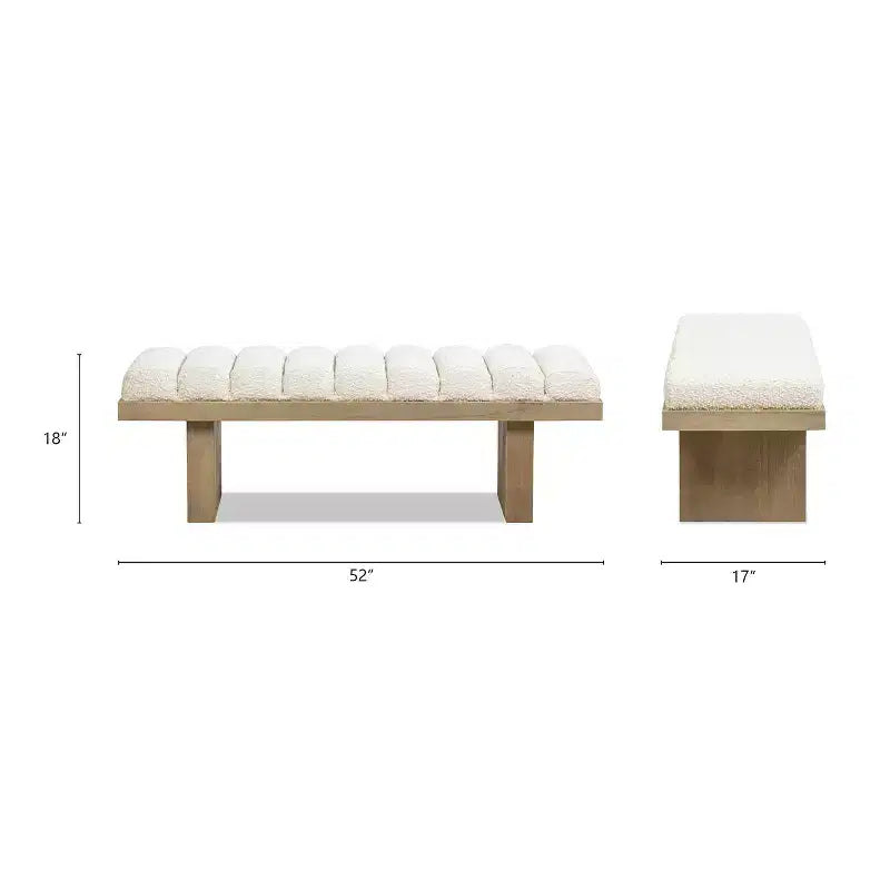 52 Upholstered Modern Accent Bench, Ivory White Boucle