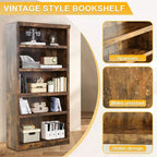 5 Tier Wooden Bookshelf Bookcase and Easy Access for Living Room Bedroom Office, Brown