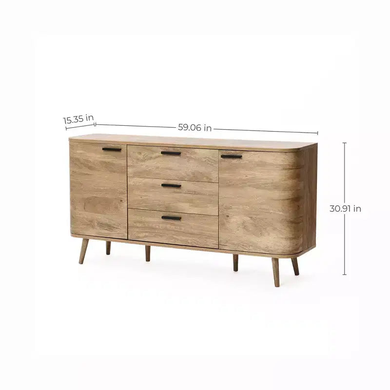 Sideboard Buffet Cabinet with Storage, 59'' Wide Natural Oak Manufactured Wood Accent Console Cabinet with 2-Door and 3-Drawer