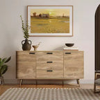 Sideboard Buffet Cabinet with Storage, 59'' Wide Natural Oak Manufactured Wood Accent Console Cabinet with 2-Door and 3-Drawer