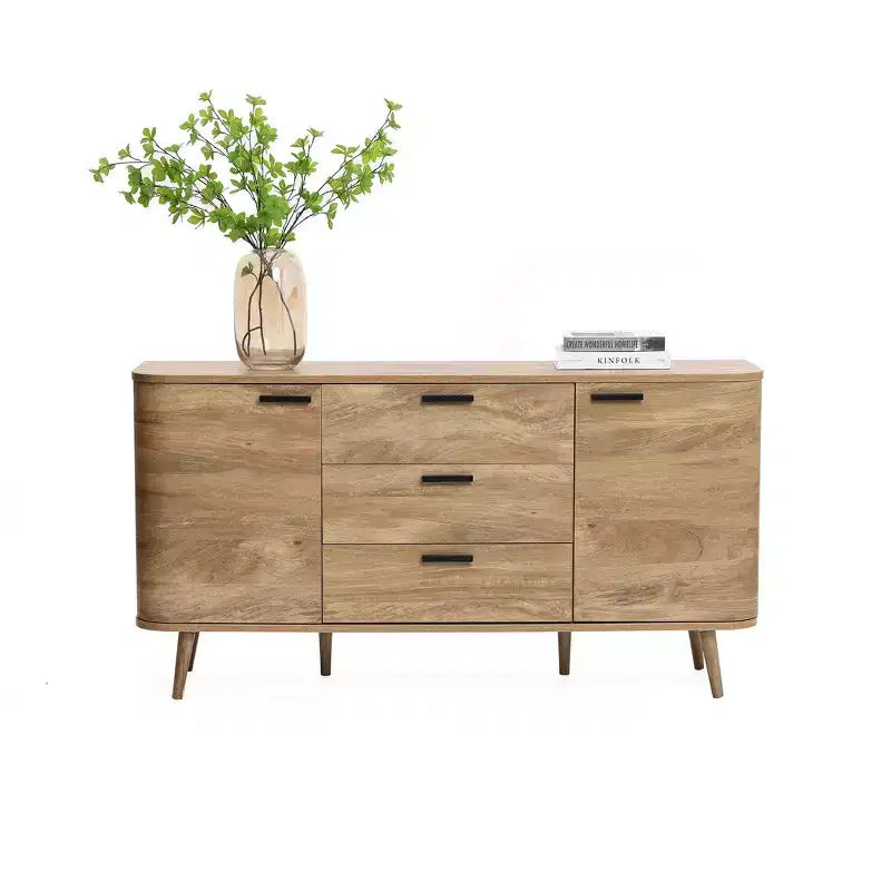 Sideboard Buffet Cabinet with Storage, 59'' Wide Natural Oak Manufactured Wood Accent Console Cabinet with 2-Door and 3-Drawer