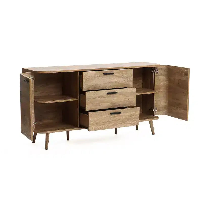 Sideboard Buffet Cabinet with Storage, 59'' Wide Natural Oak Manufactured Wood Accent Console Cabinet with 2-Door and 3-Drawer