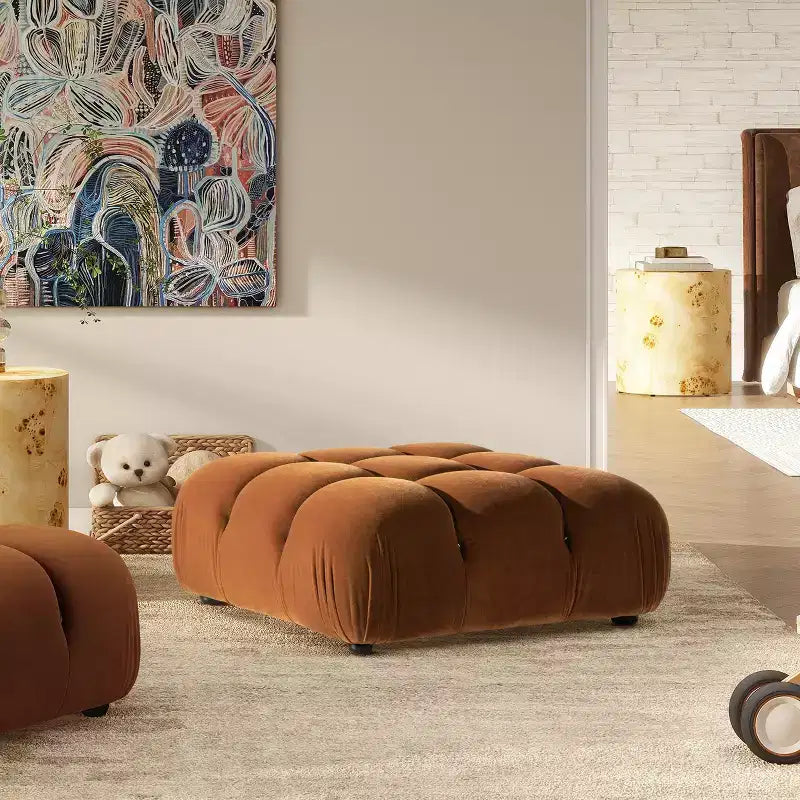 36 Bubble Modular Modern Cocktail Ottoman, Olive Green Performance Velvet