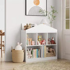 5-Cubby Kids Toy Storage Organizer - White Wooden Bookshelf for Playroom, Nursery & Kids Bedroom