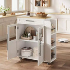 Rolling Wooden Kitchen Island with Drawer, Kitchen Cart with Storage Cabinet on Wheels, Thicker Wooden Top Trolley Island with 3 Spice Rack