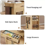 Rolling Wooden Kitchen Island with Drawer, Kitchen Cart with Storage Cabinet on Wheels, Thicker Wooden Top Trolley Island with 3 Spice Rack