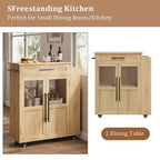 Rolling Wooden Kitchen Island with Drawer, Kitchen Cart with Storage Cabinet on Wheels, Thicker Wooden Top Trolley Island with 3 Spice Rack