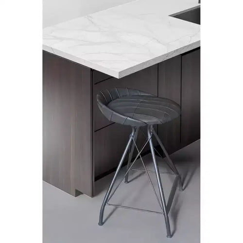 24 Gray Leather and Iron Low Back Counter Height Swivel Bar Chair