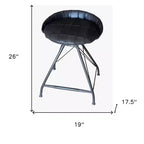 24 Gray Leather and Iron Low Back Counter Height Swivel Bar Chair
