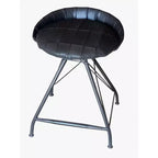24 Gray Leather and Iron Low Back Counter Height Swivel Bar Chair