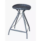 24 Gray Leather and Iron Low Back Counter Height Swivel Bar Chair