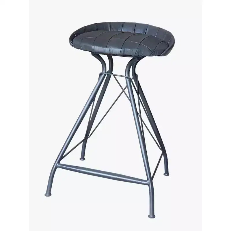 24 Gray Leather and Iron Low Back Counter Height Swivel Bar Chair