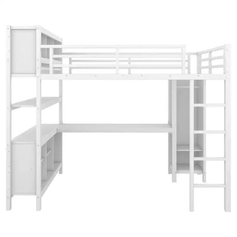 Full/Queen Size Loft Bed with Wardrobe & L-Shaped Desk,Heavy Duty Metal Bunk Beds with Storage,High Loft Beds for Teens & Adults