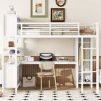 Full/Queen Size Loft Bed with Wardrobe & L-Shaped Desk,Heavy Duty Metal Bunk Beds with Storage,High Loft Beds for Teens & Adults