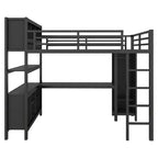 Full/Queen Size Loft Bed with Wardrobe & L-Shaped Desk,Heavy Duty Metal Bunk Beds with Storage,High Loft Beds for Teens & Adults